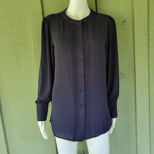 ANN TAYLOR Navy Blue Slinky Pin Tucked Blouse Shirt Medium M